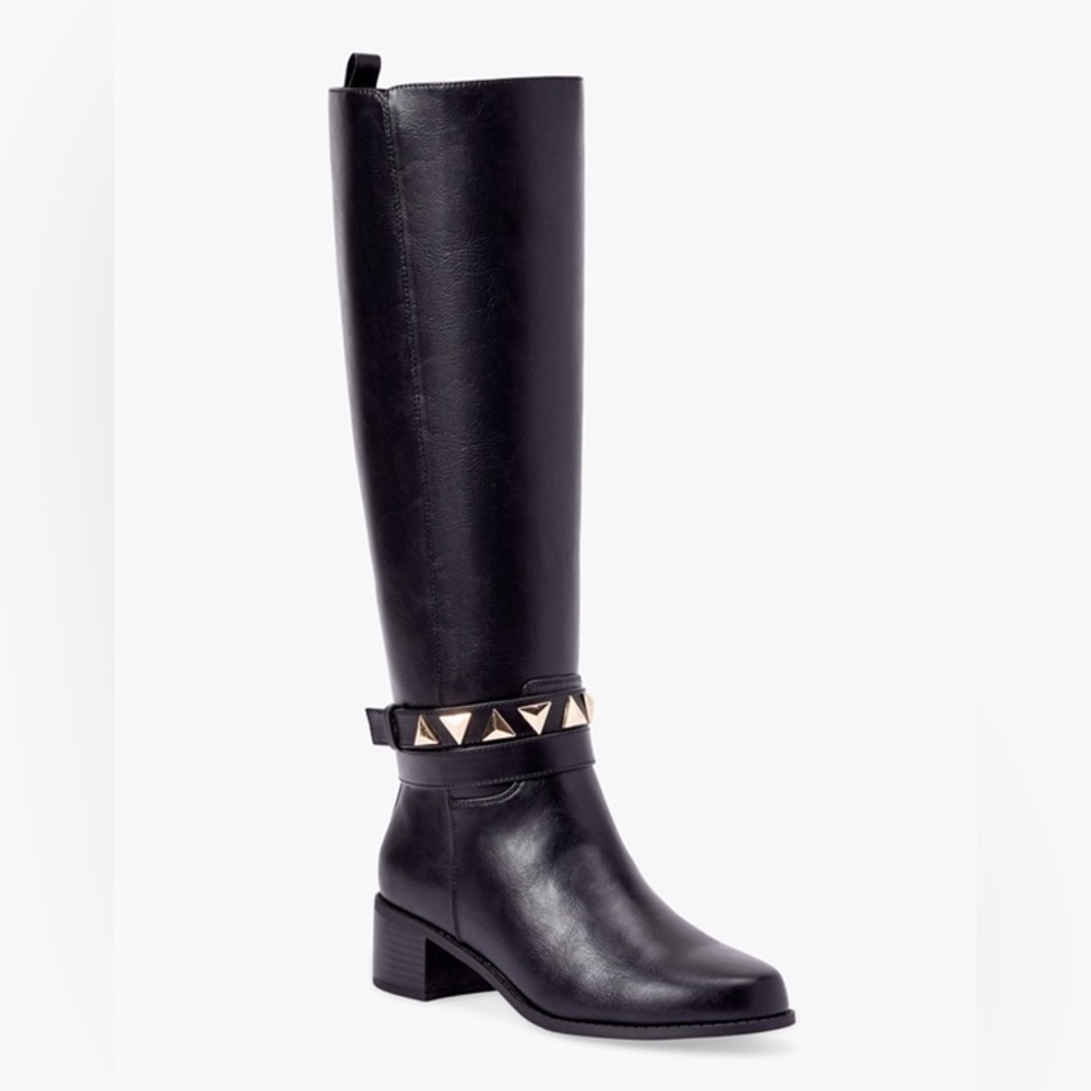 NWT JustFab Remy Studded Riding Boot in Black, Sz. 8 - Picture 2 of 7